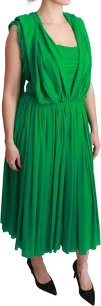 Dolce & Gabbana 100% Silk Green Sleeveless Pleated Maxi Womens Dress