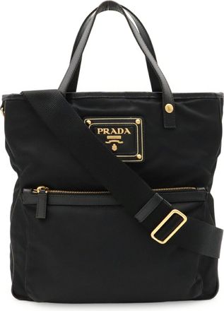 Prada Black Nero Nylon Leather Shoulder Bag Tote Bag (Pre-Owned)
