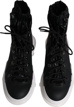 Dolce & Gabbana Mens Black Nylon Galileo High Top Sneakers Shoes Leather