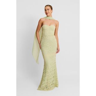 Six Stories Lace Corset Maxi Dress With Neck Scarf in Sage at Nordstrom, Size 10
