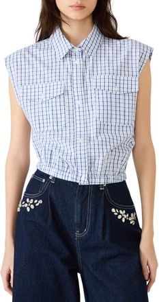 Steve Madden Scout Plaid Button-Up Shirt with Removable Tie in Navy Plaid at Nordstrom, Size X-Small