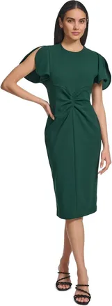 Calvin Klein Scuba Dress Womens Malachite Stretch Crepe Split Sleeve FROG444