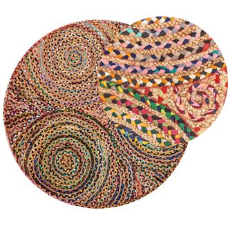 Beliani Alfombra Hippie Moderna Multicolor Rosa Rojo Naranja Azul Redonda 140 Cm De Algod&oacute;n Trenzada Para Dormitorio Sala De Estar Yenice