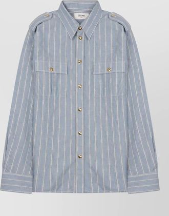 Celine jacket striped pattern chest pockets epaulettes