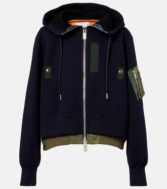 sacai Paneled cotton-blend zip-up hoodie