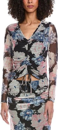 Shelli Segal Laundry By Shelli Segal Bouquet Printed Ruched Mesh Top