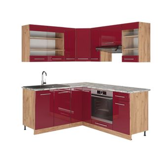 Vicco Cocina Esquinera Fame-line, Burdeos Brillo Intenso/roble Dorado, 160 X 60 Cm Sin Encimera