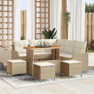 vidaXL Conjunto De Sof&aacute; De Jard&iacute;n 9 Pcs Beige Rat&aacute;n Sint&eacute;tico Vidaxl