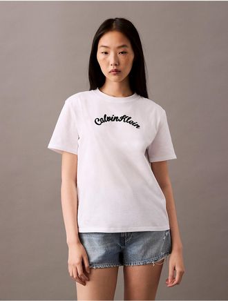 Calvin Klein Jeans Calvin Klein Womens Calvin Klein Felt Logo Script Classic Tee - White - XS