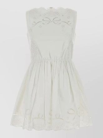 Self Portrait poplin mini dress embroidered waist scalloped hem
