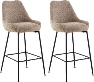 Vente-Unique Set de 2 taburetes de bar de tela rizada y metal negro - Topo - TOYBA de Pascal Morabito