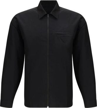 Prada Classic Zip-Up Shirt with Emblem