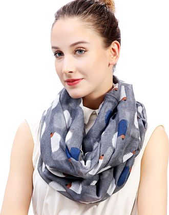 Lina & Lily Hedgehog Animal Print Womens Infinity Scarf Snood Lightweight (Grey)
