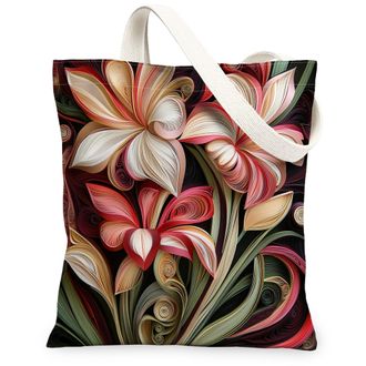 Generic Spring Quilting Paper Gladiolus Flower Canvas Tote Bag for Shopping 13x15, Floral Wildflower Reusable Grocery Print Bag for Women, Garden Beach Aesthe