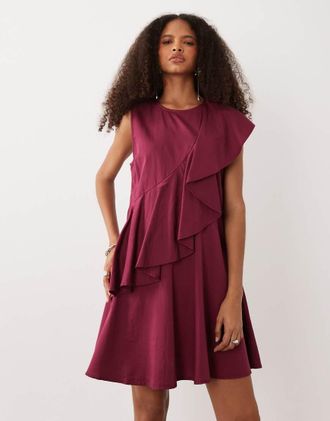 Vero Moda Vestito corto asimmetrico con volant color rosso barbabietola