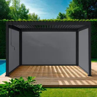 Sweeek Louvered Pergola Aluminium 4 X 3m With 2 3m Blinds & A 4m Blind in Grey