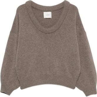 Lisa Yang Off-Shoulder Kasjmier Gebreid - Dames - V-hals truien - Bruin - XS - Kasjmier - Truien & Vesten