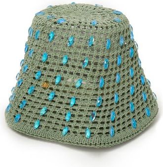 Lele Sadoughi Maya Open Weave Crystal Embellished Bucket Hat in High Tide at Nordstrom