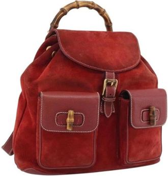 Gucci Pre-owned Vintage Suede Backpack - Dames - Vintage Rugzakken - Rood - ONE Size - Leer - Vintage