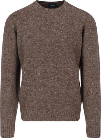 Drumohr Brown Ribbed Crewneck Wool-Cashmere Sweater