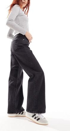 Only Only Juicy high waisted wide leg jeans in washed black