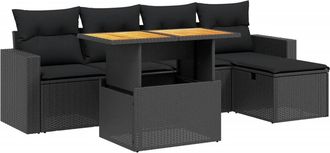 vidaXL Set De Sof&aacute;s De Jard&iacute;n 6 Piezas Y Cojines Rat&aacute;n Sint&eacute;tico Negro Vidaxl