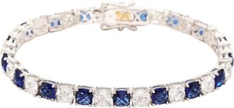 Suzy Levian Sterling Silver Cushion Cut Pink Sapphire and Created White Sapphire Tennis Bracelet