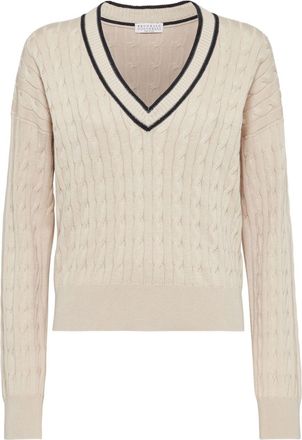 Brunello Cucinelli cable-knit cotton jumper - women - Cotton - 46 - Neutrals