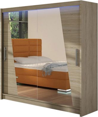 Mirjan24 Armario Closico 144, Roble Sonoma, 215x180x58cm, Puertas De Armario: Correderas, N&uacute;mero De Estantes: 5, Led