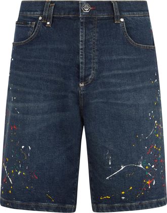 Philipp Plein Denim Shorts Paint