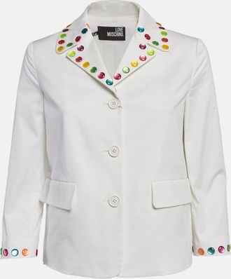 Love Moschino White Multicolor Stud Embellished Gabardine Blazer