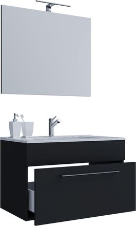 ebuy24 Ebuy24 - Vcm 3 Pcs Lavabo Lavabo Inferior Gabinete Ancho 60 Cm Juego De Muebles De Ba&ntilde;o Colgando Con Un Espejo Caj&oacute;n Badinos (negro)