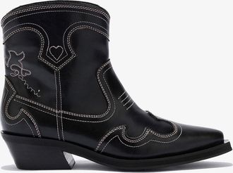 Ganni Low Shaft Embroidered Western Boots - Size 37 Pink