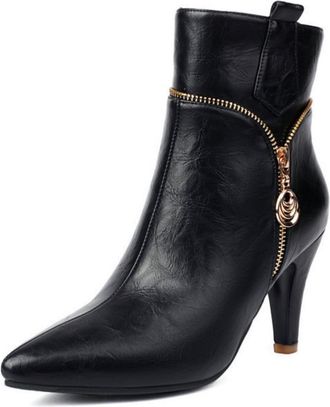 Generic Womens Vintage Ankle Boots with Pointed Toe & 8.5CM Stiletto Heel, Decorative Zipper Detail for Fall and Winter,Black,6.5 UK