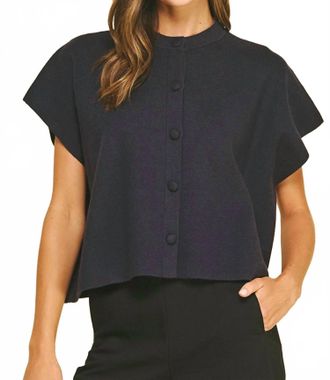 Pinch Design Cap Sleeve Sweater Top In Navy