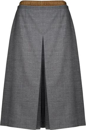 Prada Midi Wolrok - Dames - Midirokken - Grijs - M - Wol - Rokken