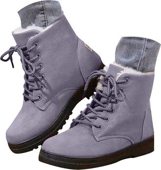 Generic Snow Boots for Women Winter Wide Fit Ankle Booties Warm Faux Fur Lined Orthopedic Shoes Comfortable Lace up Pull on Walking Boot Lightweight Waterproo