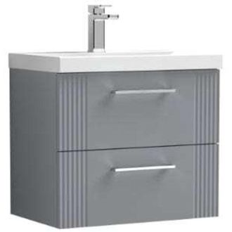 Nuie Nuie - Deco Satin Grey 600mm Wall Hung 2 Drawer Vanity Unit and Minimalist Ceramic Basin - DPF293B
