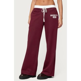 Edikted Brookie Contrast Waist Logo Wide Leg Sweatpants in Burgundy at Nordstrom, Size X-Large