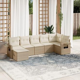 vidaXL Vidaxl - Set Sof&aacute;s De Jard&iacute;n 7 Piezas Y Cojines Rat&aacute;n Sint&eacute;tico Beige