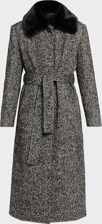 Kobi Halperin Gabriela Faux Fur-Collar Herringbone Coat