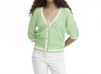 Ichi Striped Knitted Cardigan In Green