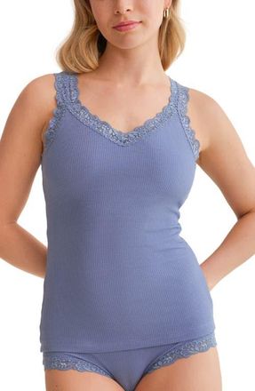 Fleur't Iconic Lace Trim Camisole with Shelf Bra in Denim Waffle at Nordstrom, Size X-Small
