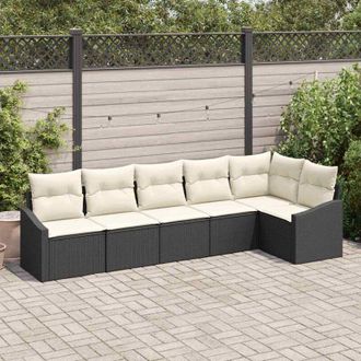 vidaXL Conjunto De Sof&aacute; De Jard&iacute;n 6 Pcs Negro Polirat&aacute;n Vidaxl