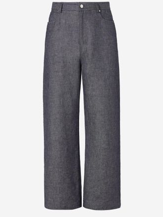 Fendi Mens Jeans Cotton-Linen Blend Dark Denim