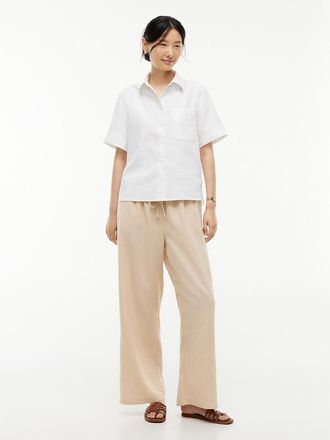 Tommy Hilfiger Womens Lightweight Linen-Blend Pull-On Pant - Clayed Pebble - XL