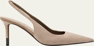 Brunello Cucinelli 80mm Monili Suede Slingback Pumps