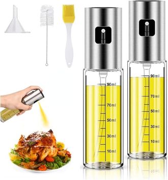 OEM 2 Botellas De Inyecci&oacute;n De Aceite De Acero Inoxidable 304, 100 Ml De Aceite En Aerosol Para Cocinar, Ensaladas, Barbacoa, Cocina, Con 1 Cepillo, 1 Emb