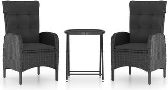 vidaXL Mesa Y Sillas De Jard&iacute;n 3 Piezas Rat&aacute;n Sint&eacute;tico Y Vidrio Negro Vidaxl