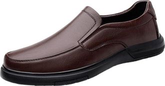 Generic Mens Genuine Leather Slip On Dress Loafers Business Casual Cowhide Shoes Flat Comfortable Easy Wear Mens Flats for Work Office and Daily Use(Brown,10.